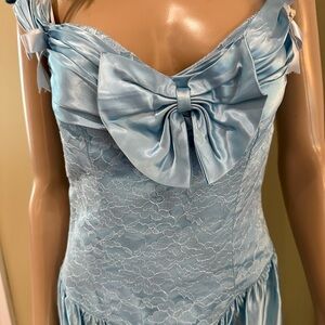 Vintage Fantasy Formals Blue Satin Lace  Gown Medium